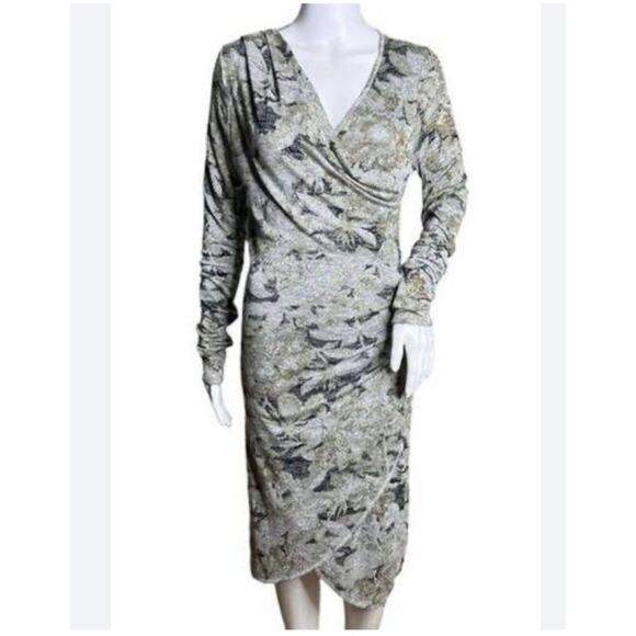 Wilfred Free Aritzia Womens Gray Abstract Floral Faux Wrap Dress Size Small‎ - Picture 1 of 7